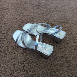 H&M Sliver Square Toe Heels with Ankle Straps